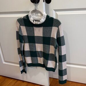 Anthropologie Plaid Green and Cream twofer Sweater, XS. Like new